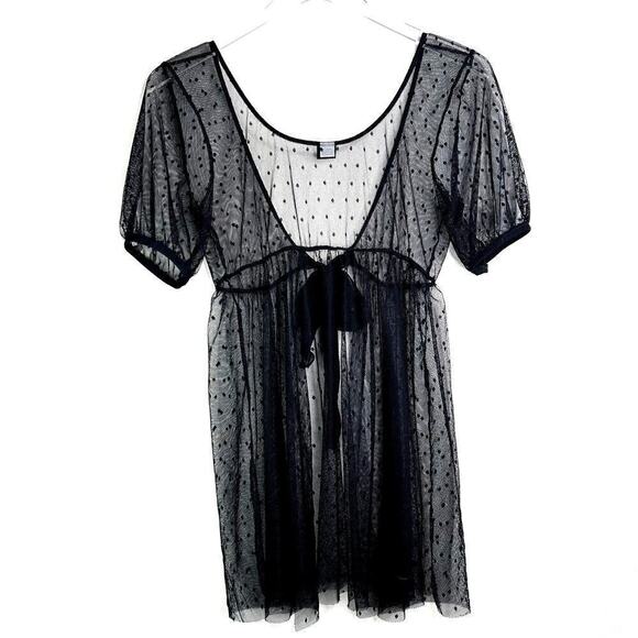 Only Hearts Black Swiss Dot Mesh Cardigan Tie Front Bow Sheer Lingerie Medium - Picture 5 of 5